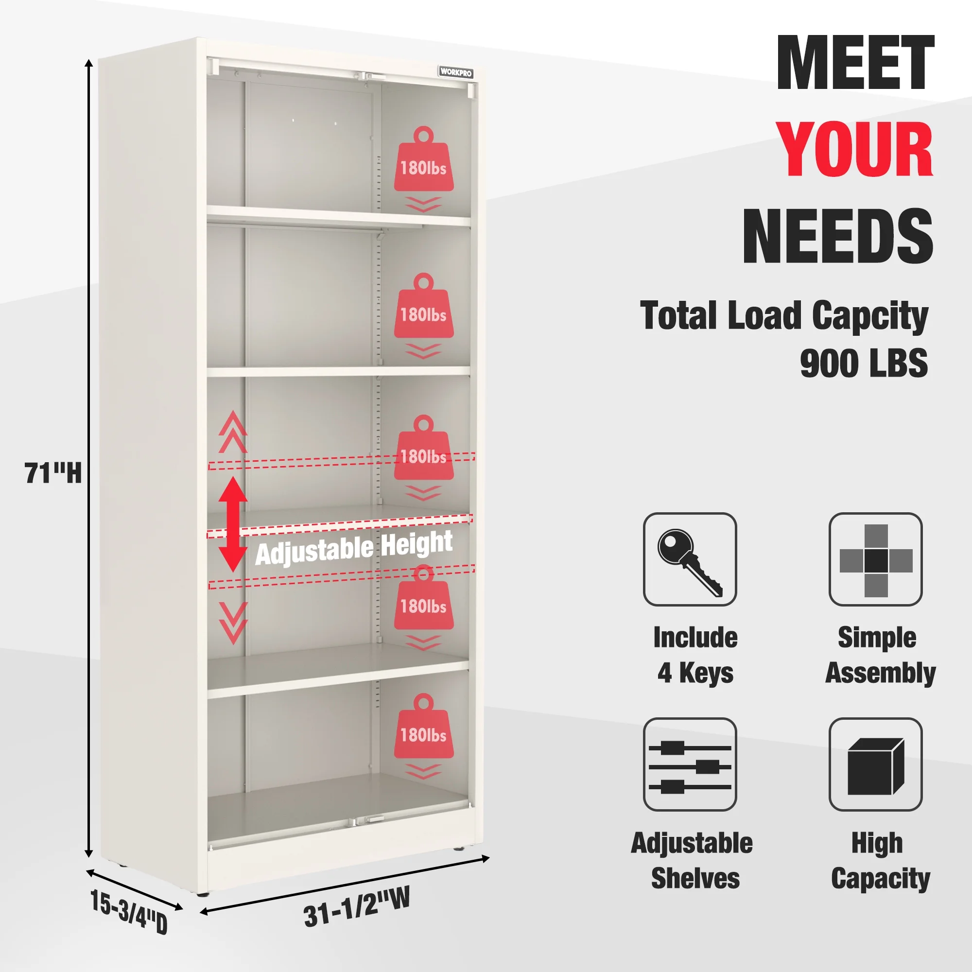 WORKPRO Metal Garage Storage Cabinet-White(31.5in.Wx15.75in.Dx71in.H), Solid packed