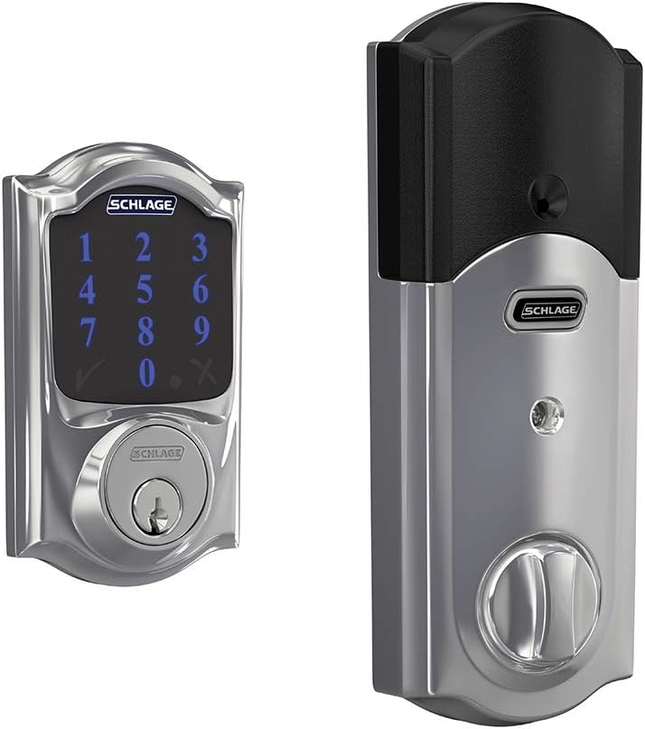 SCHLAGE BE469ZP CAM 605 Connect Smart Deadbolt With Alarm Inbuilt Camelot Trim In Bright Brass