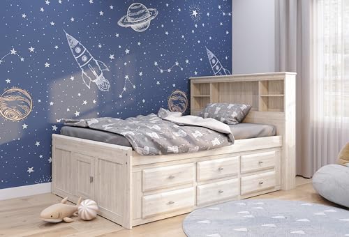 Discovery World Furniture White Full Bookcase Bed with 6 Drawers