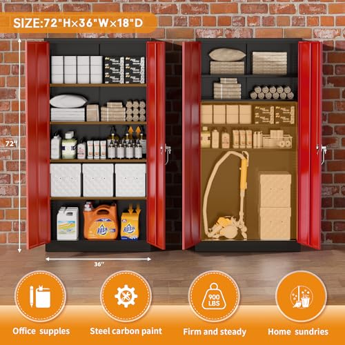 Greenvelly Steel SnapIt Storage Cabinet 72" Locking Metal Garage Storage Cabinet with 4 Adjustable Shelves, 2 Doors and Lock for File, Office, Garage