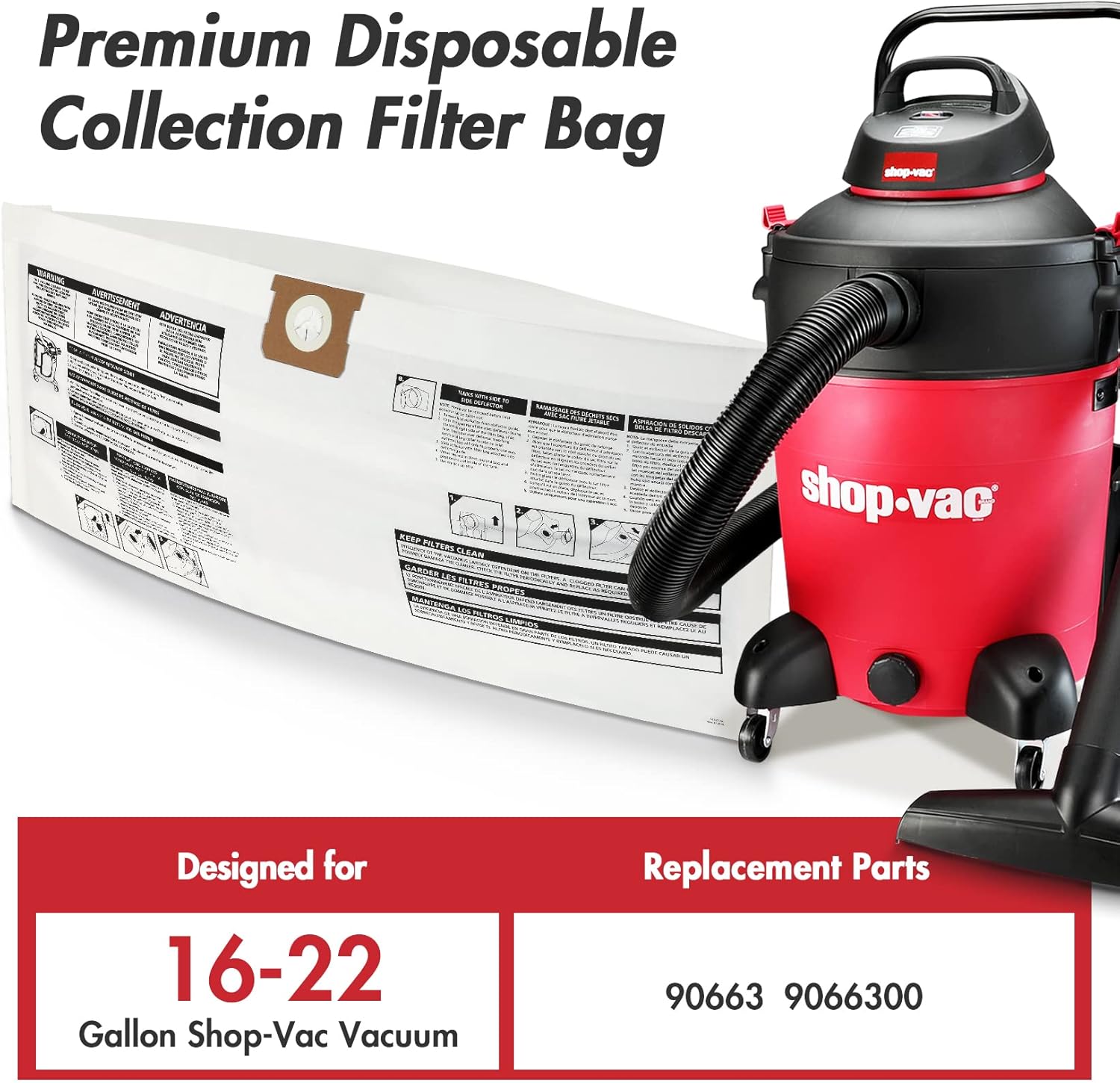 Shop-Vac 14 Gallon 6.5-Peak HP Wet/Dry Vacuum+90663 Disposable Filter Bags
