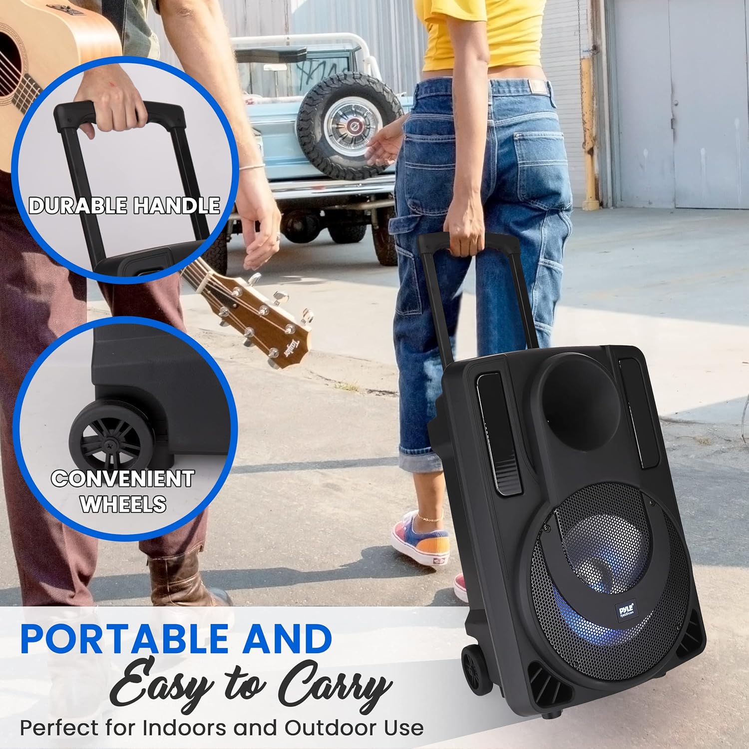 12’’ Portable PA Speaker System - Wireless BT Streaming PA & Karaoke Party Audio Speaker, Two Wireless Mic, Wired Microphone, Tablet Stand