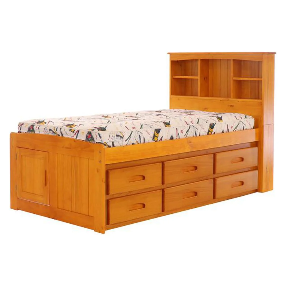 OS Home and Office Furniture 82120K6-22 Captains Bookcase Bed in Warm Honey