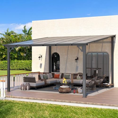AECOJOY 10&rsquo; x 10&rsquo; Gazebo, Wall Mounted Gazebos Pergola on Clearance, Outdoor Patio Lean to Gazebo Awnings for Deck, Porch