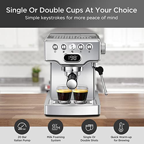 Geek Chef Espresso Machine, 20 Bar Espresso Maker with Milk Frother Steam Wand, Compact Coffee Machine with for Cappuccino,Latte, Fast Heating