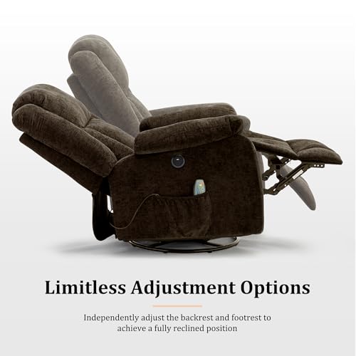 Rocker Recliner Chair, Glider Recliner Chairs for Adults, 360° Swivel Recliner with Massage and Heating