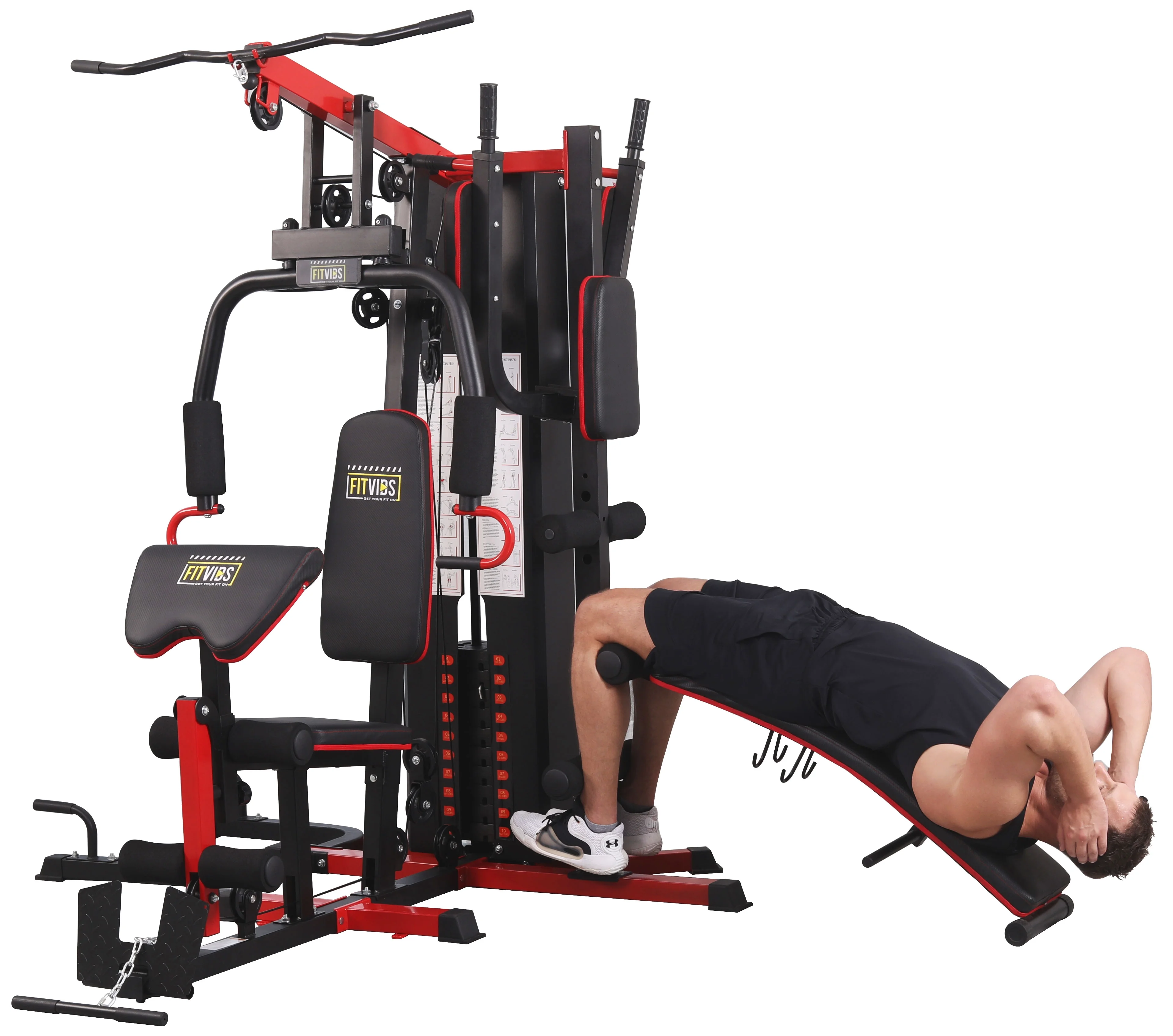 Fitvids LX750 Home Gym System Workout Station with 330 Lbs of Resistance, 122.5 Lbs Weight Stack, One Station