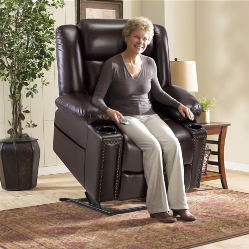 Large Power Lift Chairs Recliners for Elderly with Heated and Massage, Overstuffed Adjustable Lift Chairs, 3 Positions, Breathable Leather