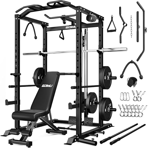 C1-V4 Power Cage, 2000LBS Squat Rack with LAT Pulldown, Multi-Function Weight Cage Strength Training Machine