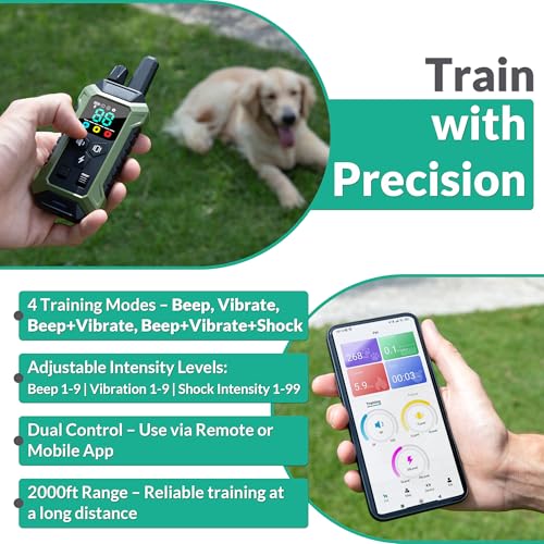 GPS Wireless Dog Fence System Collar – 2-in-1 Remote or App Controlled Invisible Boundary and Training GPS Dog Collar with 4 Training Modes – Covers