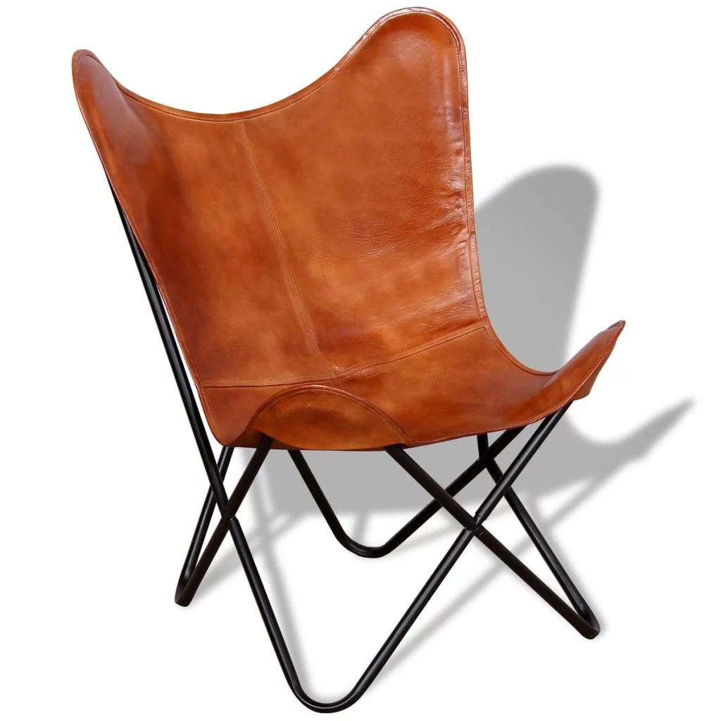 Anself Butterfly Chair Real Leather Upholstery Chair with Powder-Coated Iron Frame Chair for Living Room Bedroom Home Furniture 29.1 x 26 x 35.4