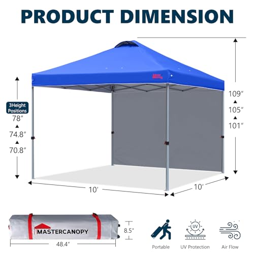 MASTERCANOPY Durable Pop-up Canopy Tent with 1 Sidewall (10'x10',White)