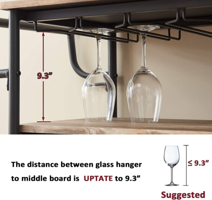 HOMYSHOPY Industrial bar cart with wine rack and glass rack, mobile wine cart with wheels suitable for households
