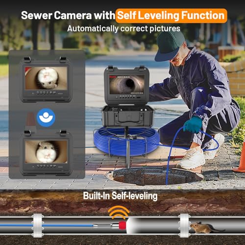 Self-Leveling Sewer Camera 100FT, Anysun 9" HD Screen Pipe Borescope Drain Inspection with 12pcs LED Light, DVR Recorder with 32GB Card
