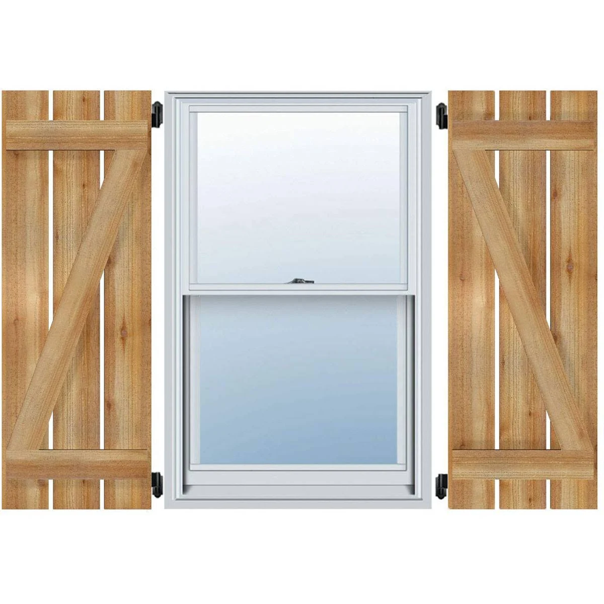 28 7/8x22W x 46x22H TimberCraft Five 5 3/8x22 Boards Spaced Board-n-Batten Shutters w/Z-Bar, Rough Sawn Western Red Cedar (Per P