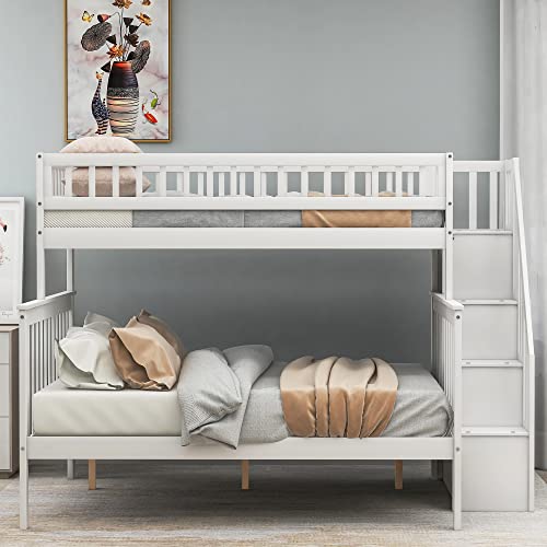 Harper & Bright Designs Bunk Beds Twin Over Full Size, Bunk Bed with Trundle,Storage Shelf and Stairway
