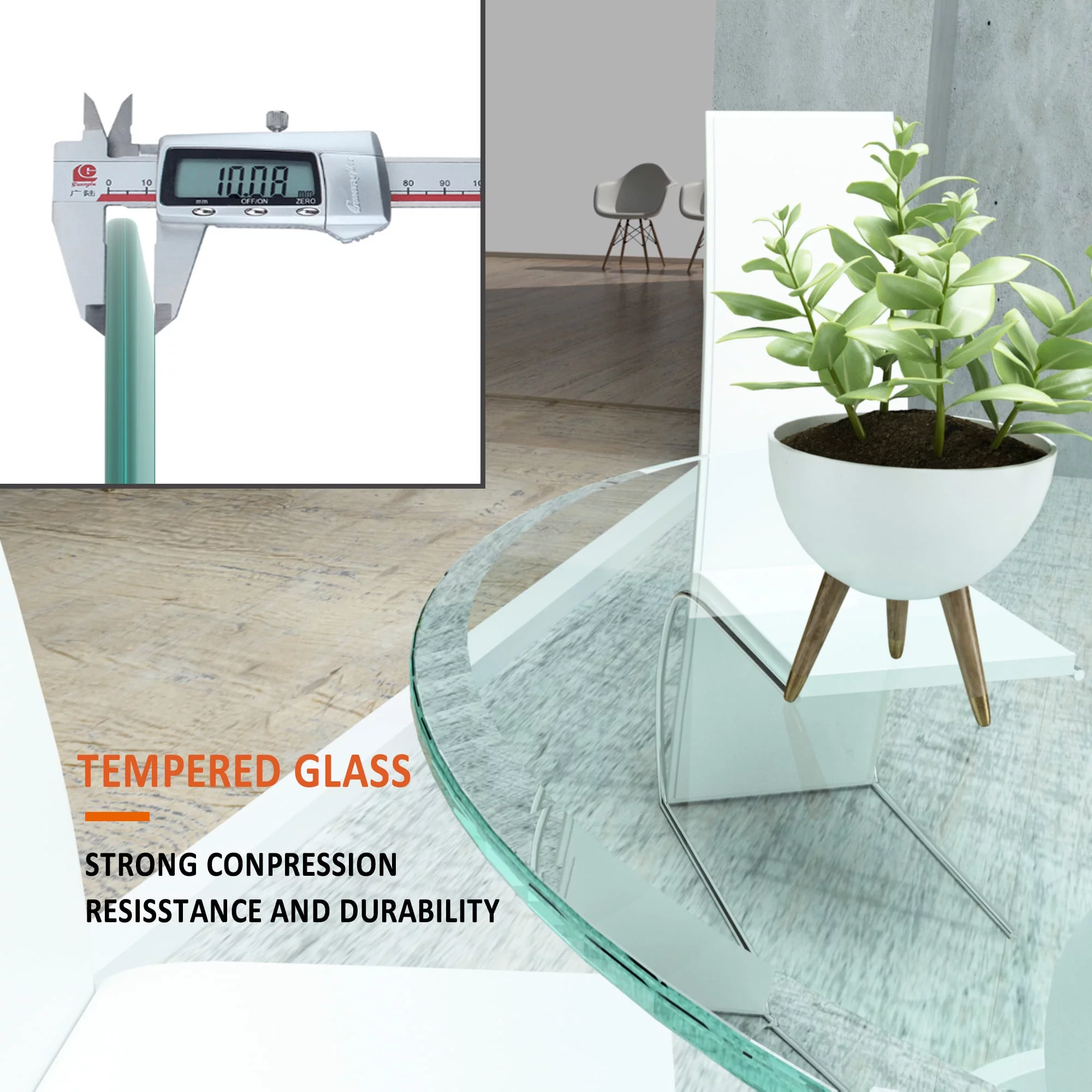 40'' Modern Round Tempered Glass Table Top, Clear Glass 2/5" inch Thick Beveled Polished Edge