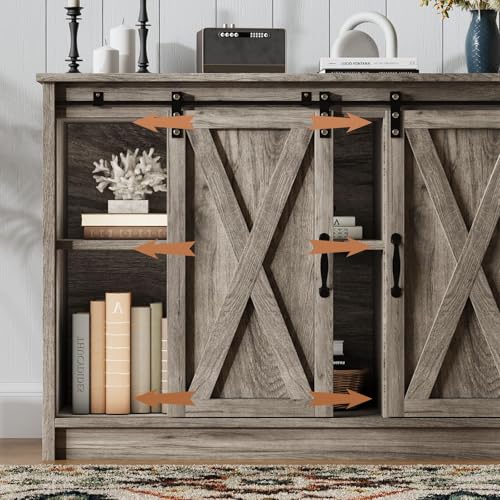 4 EVER WINNER Coffee Bar Cabinet with Sliding Barn Doors, 42” Sideboard Buffet Cabinet with Storage