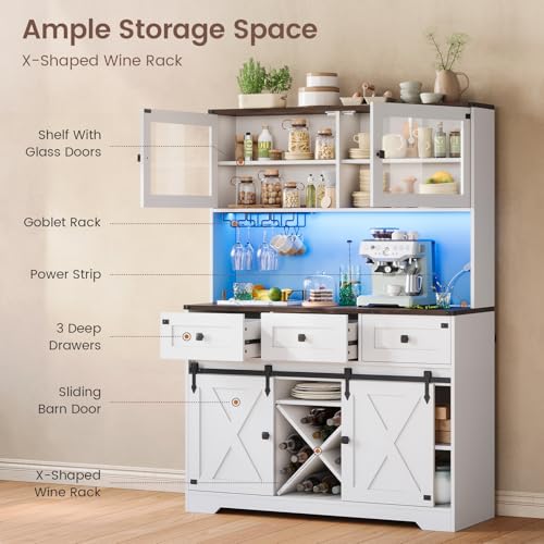 Buffet Cabinet with Storage & Charging Station, 53" Farmhouse Coffee Cabinet with Compartment Drawer