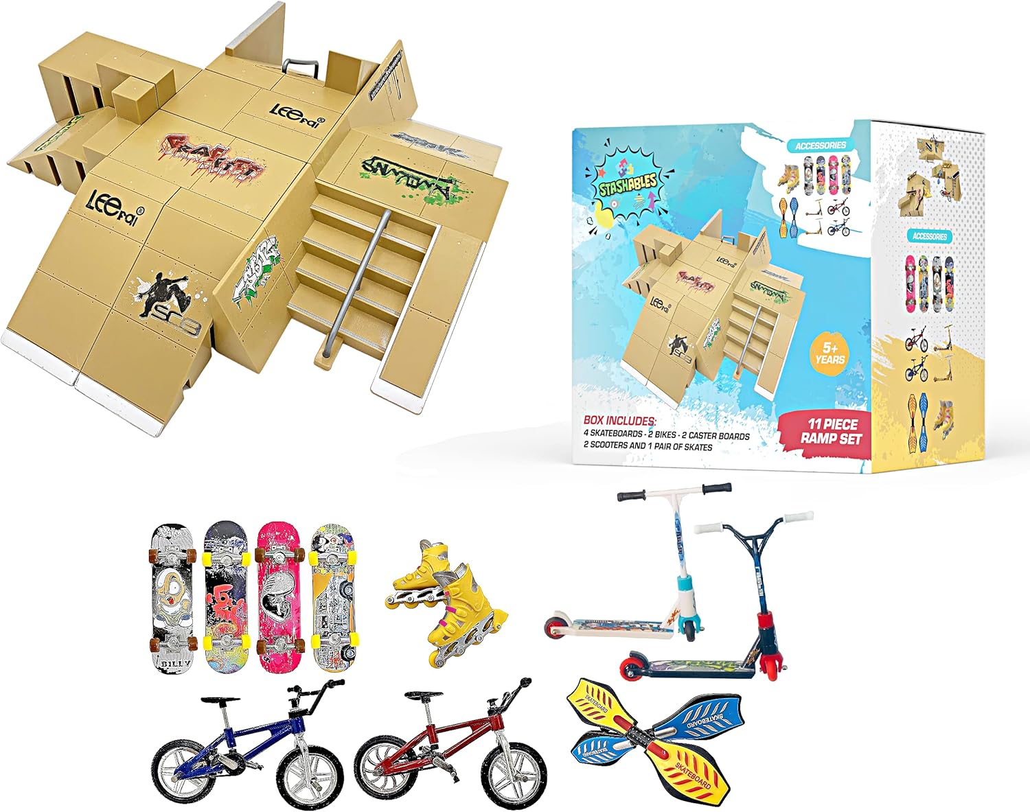 Ultimate Finger Skateboard Ramp Set 23 Pieces – Finger Skateboard Set with Skateboards, Ramps, Skates, Scooters