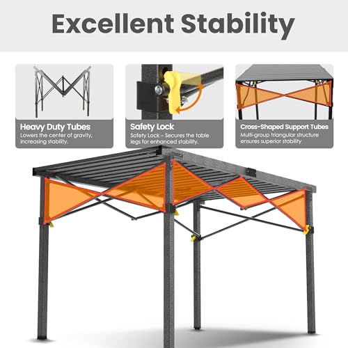 Portable Outdoor Camping Table Large for 2-6 Person - Foldable Camp Table with Aluminum Roll-Up Top & Carry Bag for BBQ, Tailgating, Backyard