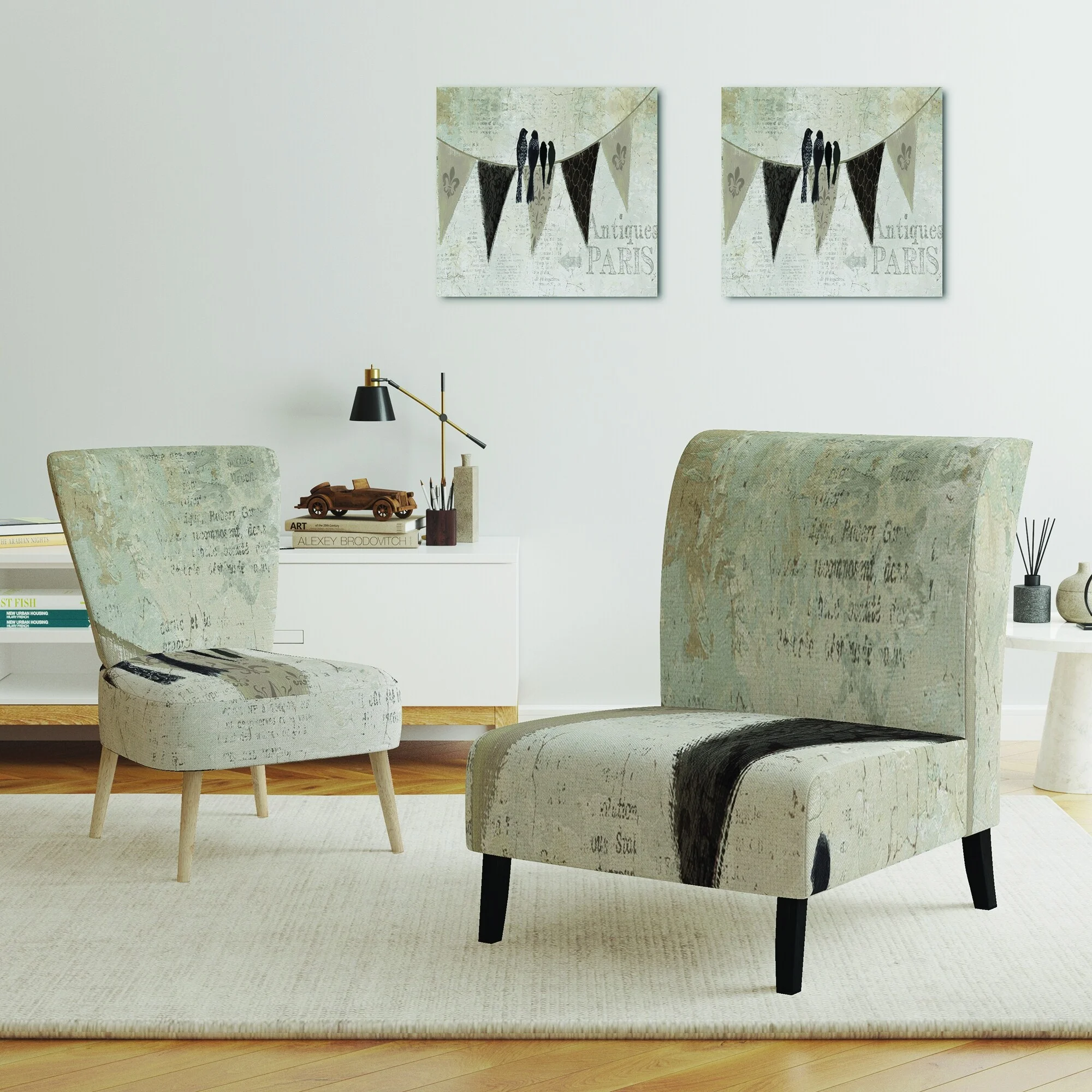 Designart "French Bird Flea Market" Upholstered Farmhouse Accent Chair - Arm Chair