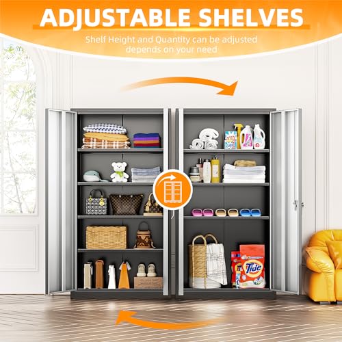 INTERGREAT Metal Storage Cabinets 72” Black Garage Steel Storage Cabinet with Doors and Shelves, Metal Tool Cabinet