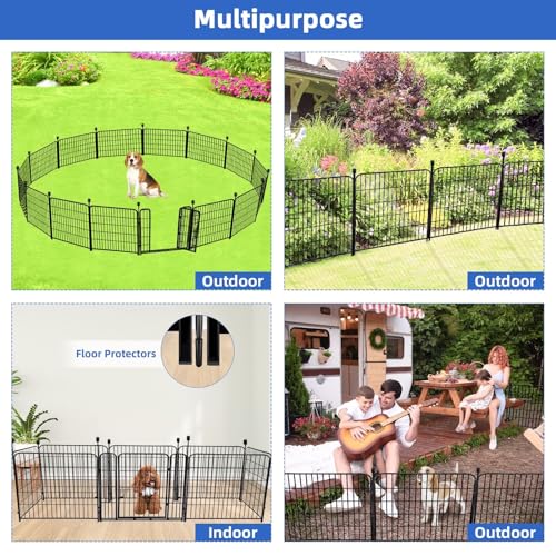 ADAVIN Tall Garden Fence with Gate, 48 in(H) 8 Panels Heavy Duty Iron Metal Animal Barrier Fence, Indoor Dog Playpen, Temporary Fencing