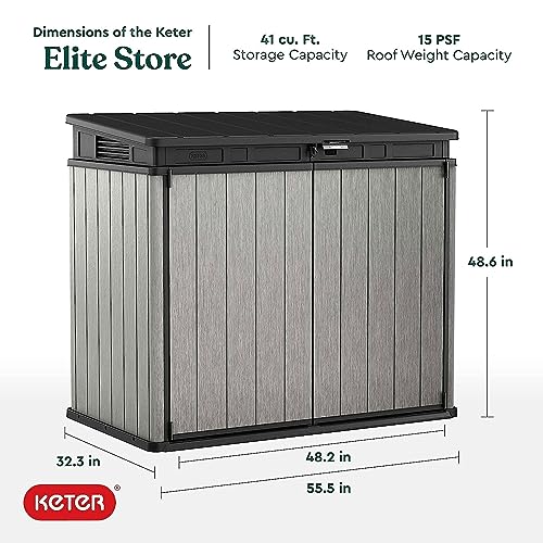 Keter Outdoor Storage Box & Shed for House, Patio & Yard, Elite Store, 4.6 x 2.7 Ft, Gray - Portable Utility Deck and Cabinet for Tools, Equipment