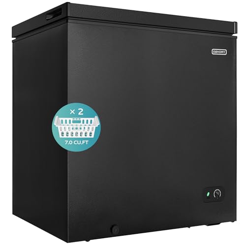 EUHOMY 3.5 Cu.Ft Chest Freezer with Removable Basket, Small Deep Freezer Adjustable 7 Thermostat, Quiet Mini Freezer Free-Standing Top Door