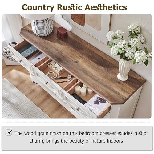 T4TREAM Farmhouse 5 Drawers Dresser for Bedroom, 48" Tall Wood Rustic Chest of Drawers with Natural Texture, Vintage Design