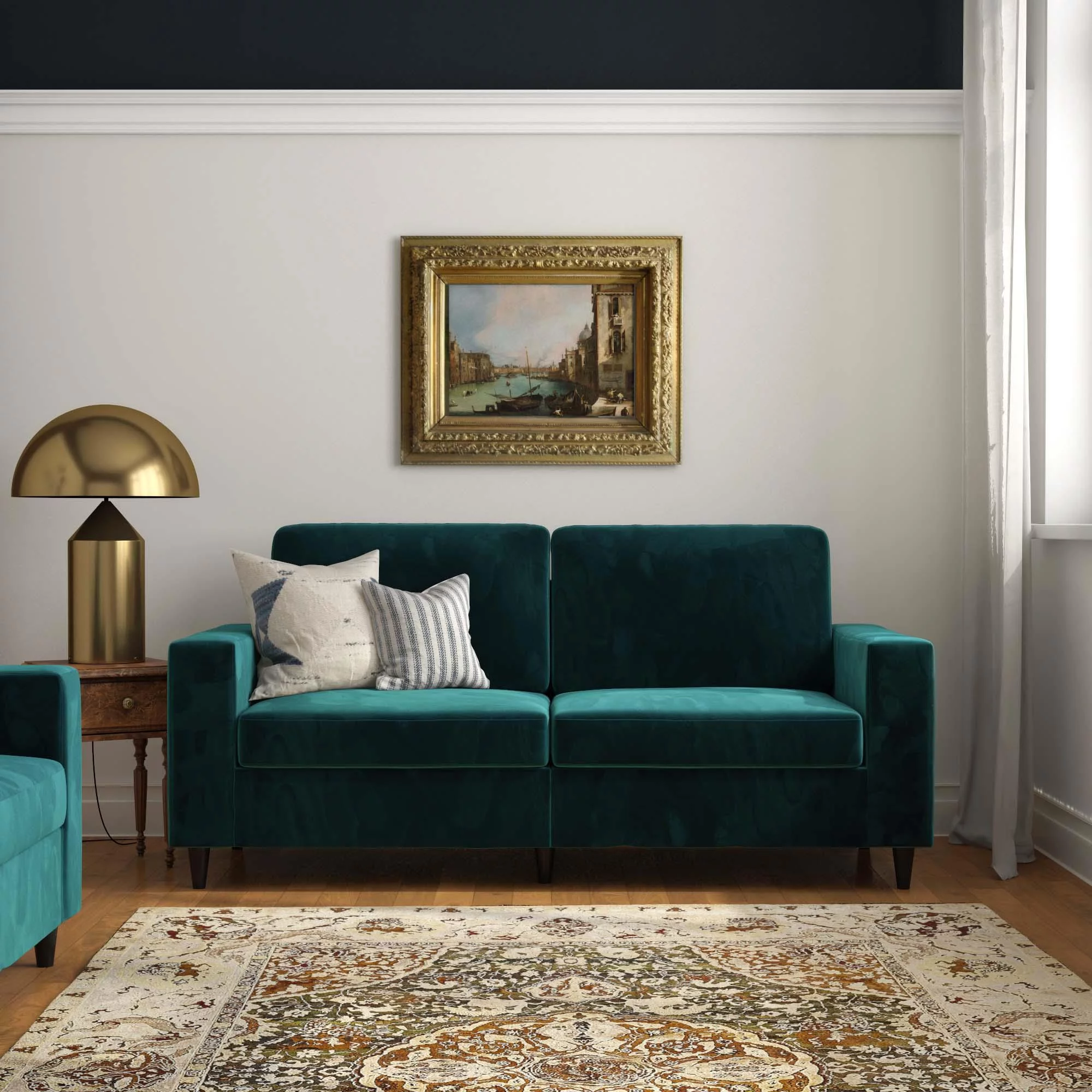 DHP Cooper 3 Seater Sofa, Green Velvet