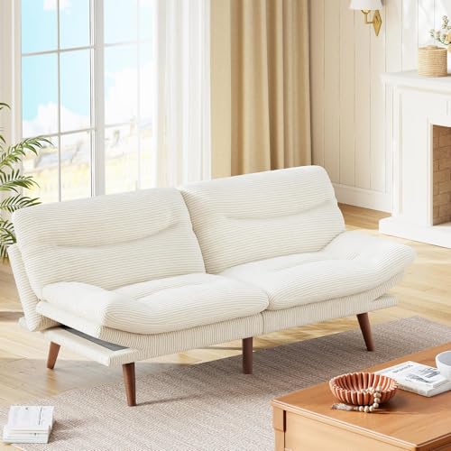 Marsail Futon Sofa Bed, Futon Couch with Adjustable Backrest & Armrests, Convertible Small Sleeper Sofa Bed for Small Apartments, Study Room, Office