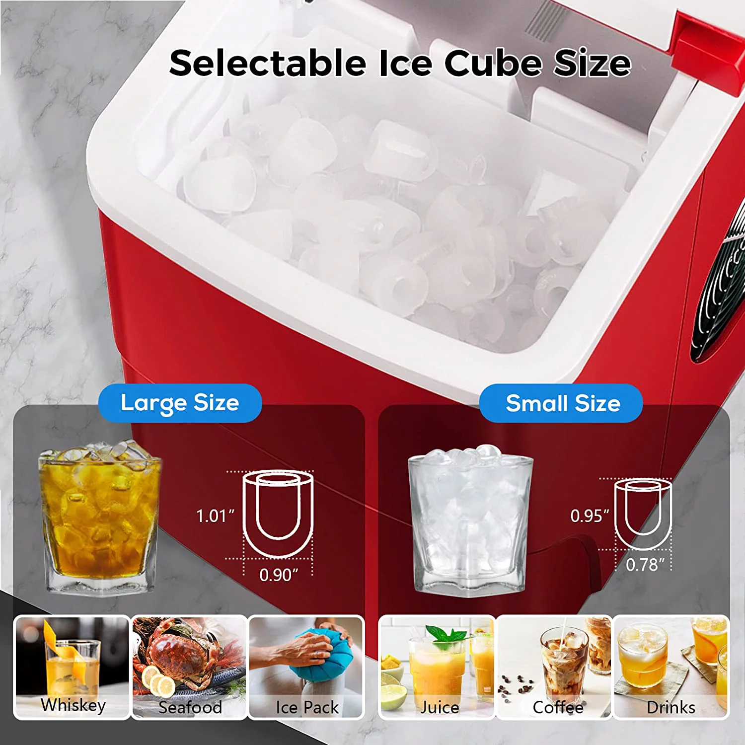 Countertop Ice Maker Machine, Portable Ice Makers Countertop, Make 26 lbs ice in 24 hrs, Ice Cube Rready in 6-8 Mins with Ice Scoop and Basket