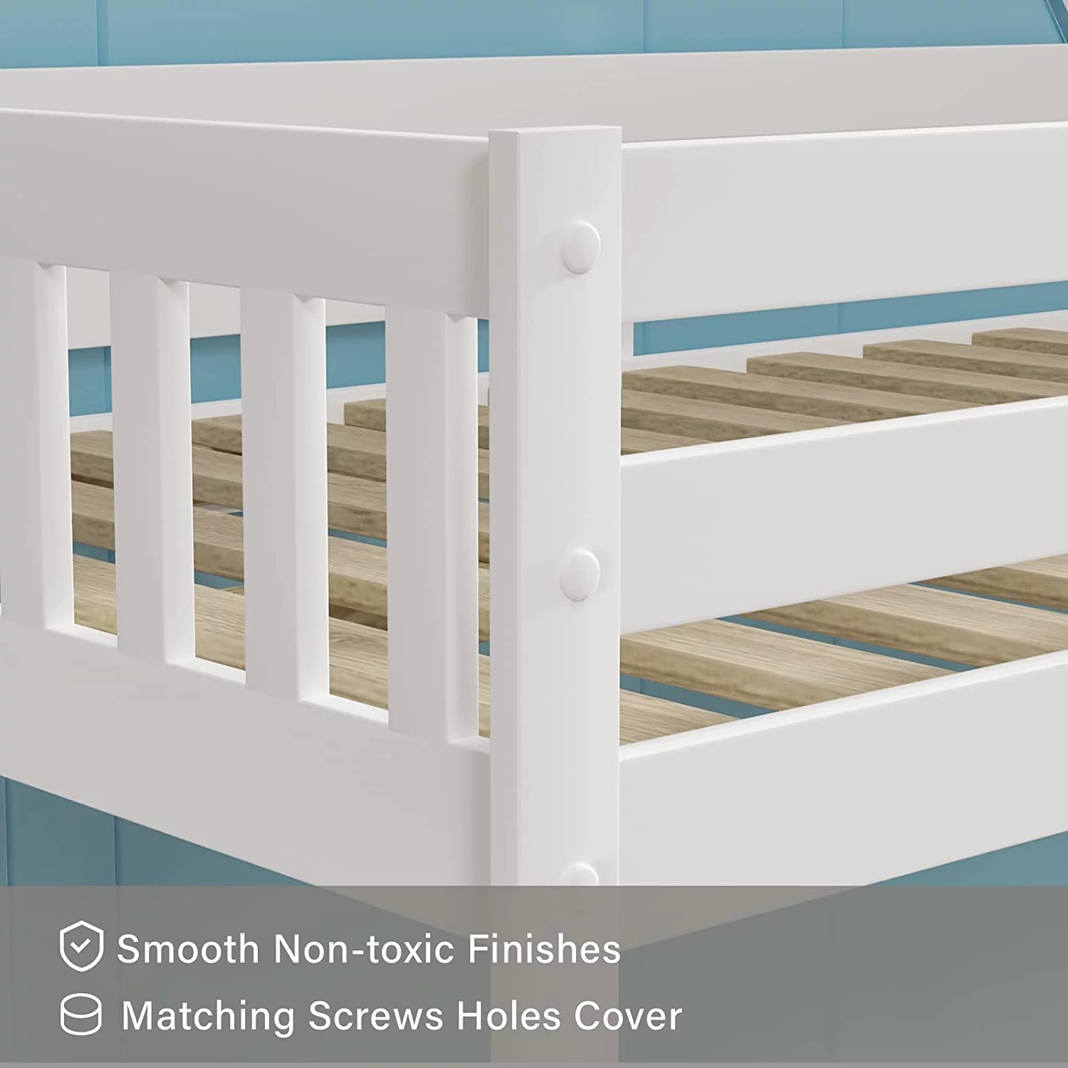 JOYMOR Wood Low Twin Over Twin Bunk Bed for Kids/Toddlers/Junior, Bunk Bed Frame with Guardrails & Ladder for Boys Girls, No Box Spring Needed, White