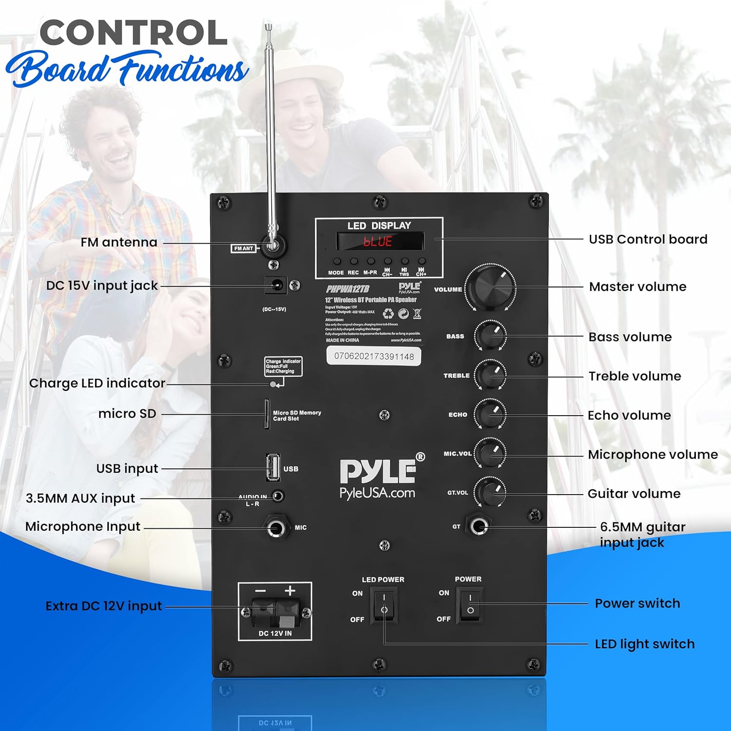 12’’ Portable PA Speaker System - Wireless BT Streaming PA & Karaoke Party Audio Speaker, Two Wireless Mic, Wired Microphone, Tablet Stand