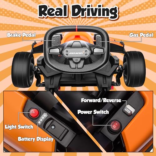 ENYOPRO 24V 7Ah Electric Go Kart for Kids, Licensed McLaren Go Cart w/3-Section Adjustable Seat, Soft Start & Brake Pedal