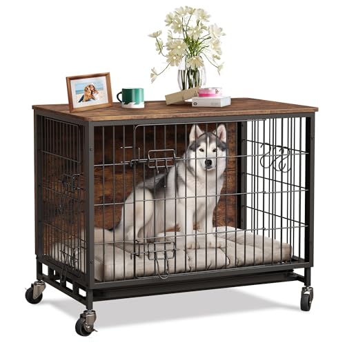 Heavy Duty Metal Dog Crate, Indoor Outdoor Pet Kennel Cage with Shelves, Storage Cabinet, Modern Decorative Dog Cage Furniture
