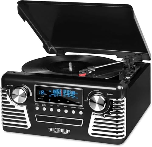 Victrola Haley Retro Bluetooth Record Player & Multimedia Center with Built-in Speakers - 3-Speed Turntable, CD Player, AM/FM Radio, 3.5mm Aux-In