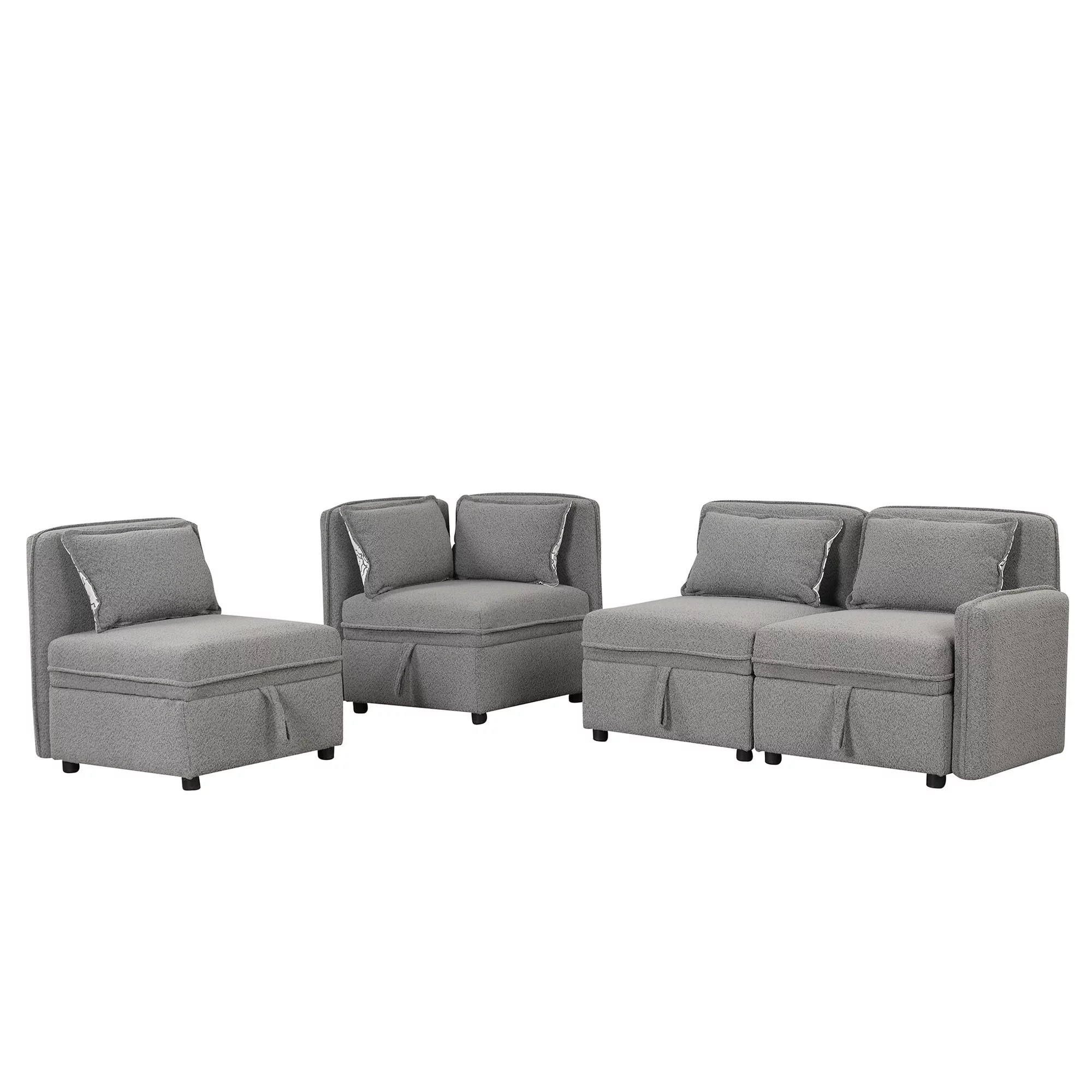 122.8" Convertible Modular Minimalist Sofa Free Combination 4 Seater Sofa Chenille Fabric Sectional sofa with 5 Pillows for Living Room, Office
