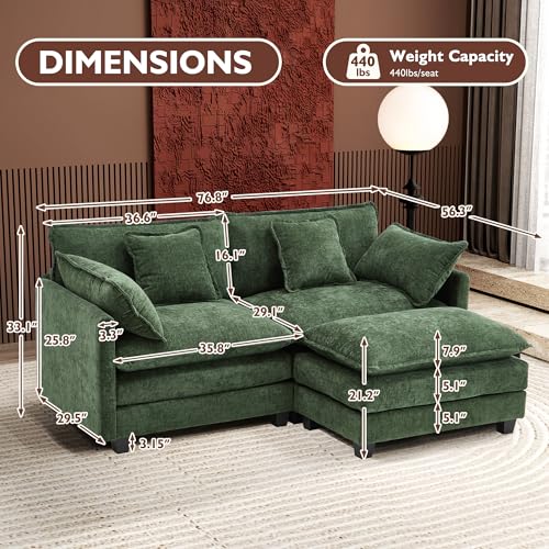 Ihanherry 111.4" U Shaped Modern Cloud Sofa Modular Sectional Couch with 2 Ottoman, 5-Seat Chenille Deep Seat Sofa with Pillow for Living Room