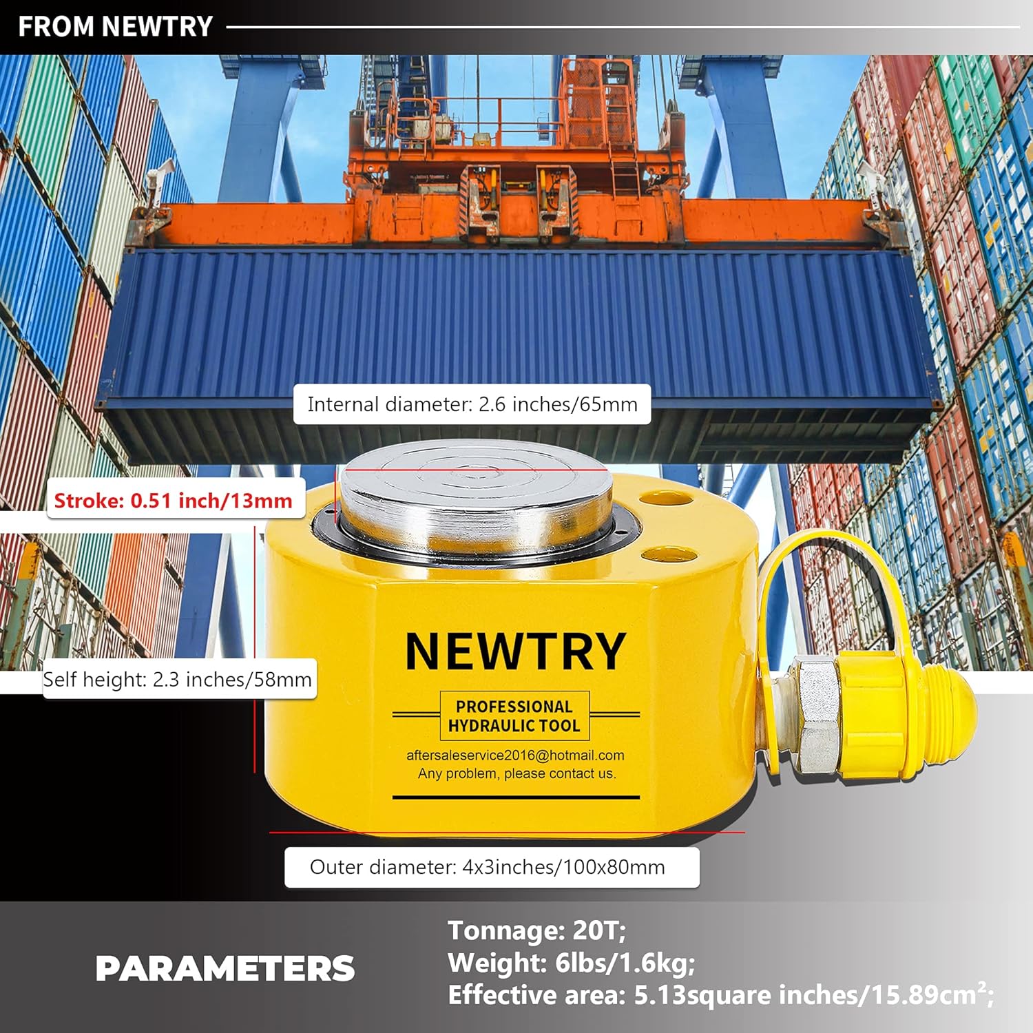 NEWTRY Hydraulic Ram Cylinder 20T Hydraulic Jack Lifting Cylinder Hydraulic Porta Power Cylinder Ram 0.51” Low Profile Hydraulic Ram Jack Mini