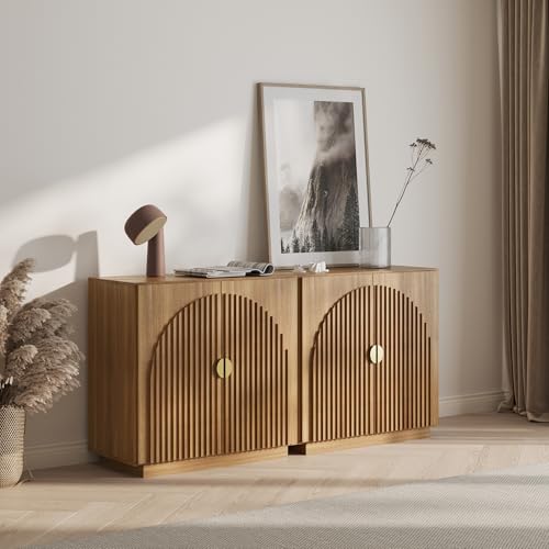 BELLEZE 65 Inch Fluted Buffet Cabinet with Storage, Symmetrical Arc Accent Sideboard Large Console Table for Dining Room, Kitchen