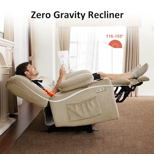 MCombo Zero Gravity Power Recliner Chair with Heat and Vibration Massage, Reclining Chair with USB & Type C Ports, Cup Holders for Living Room