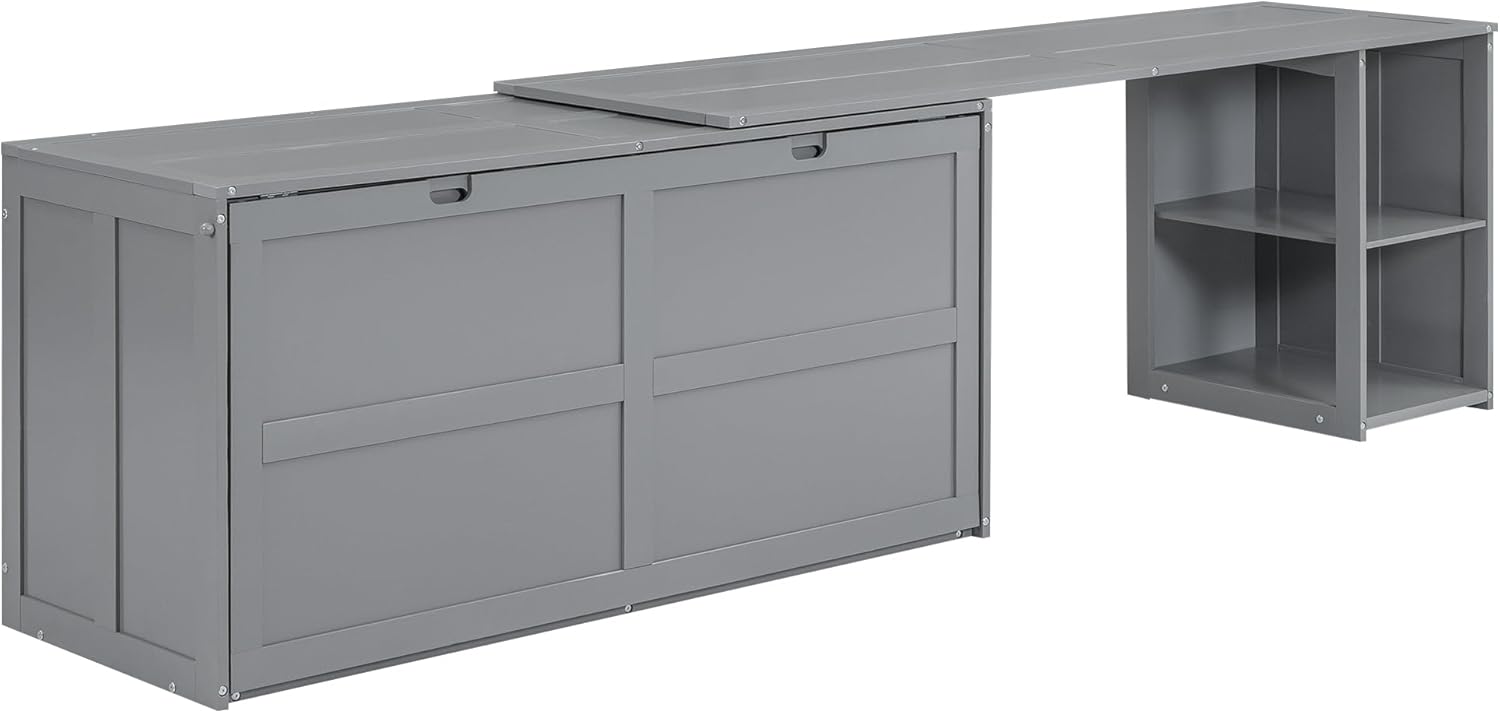 Merax Murphy Bed Queen Size, Murphy Cabinet Bed with Rotatable Desk and Shelves, Gray