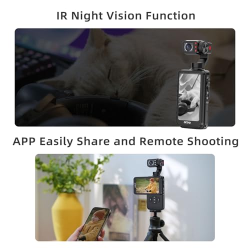 ORDRO M5 Vlogging Camera 3-Axis Gimbal Stabilizer, 5K Handheld Camera 3.5'' Rotatable Touchscreen 120° Wide Angle, IR Night Vision Function
