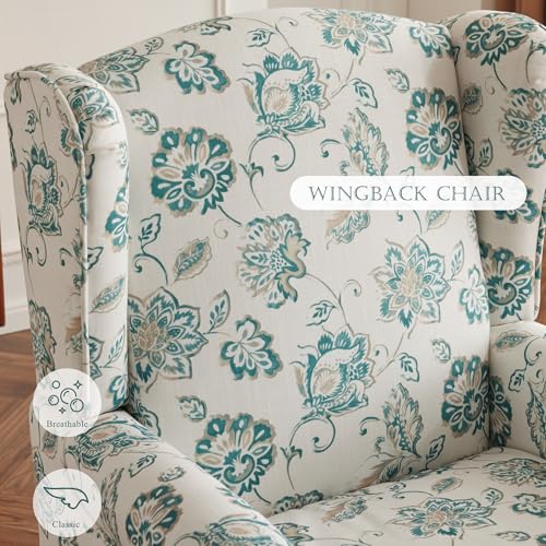 MELLCOM Floral Accent Chair, High Back Upholstered Armchair with Solid Legs, Leisure Single Sofa Chair for Living Room, Bedroom, Home Office