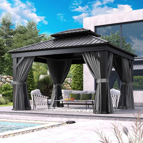 Aoxun 10' X 12' Hardtop Gazebo, Aluminum Outdoor Gazebo with Galvanized Steel Double Top Canopy