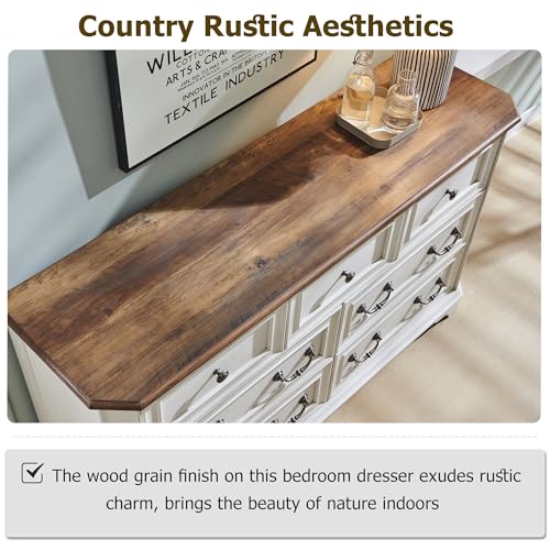 T4TREAM Farmhouse 5 Drawers Dresser for Bedroom, 48" Tall Wood Rustic Chest of Drawers with Natural Texture, Vintage Design