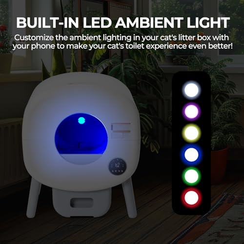 Self Cleaning Litter Box: Extra Large Automatic Litter Box Self Cleaning for Multiple Cats, Odor-Free, App-Controlled, Ambient Light Waste Disposal